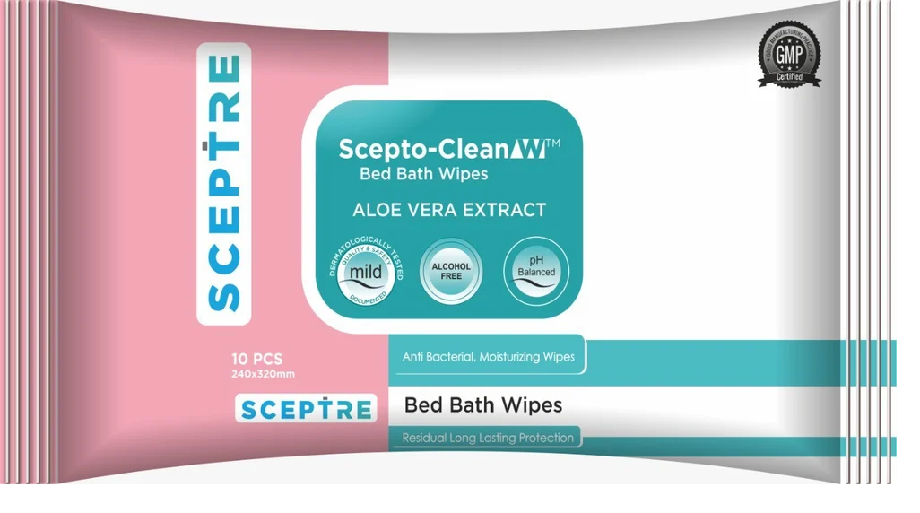 Scepto Clean Bed Bath Wipes 10pcs /Pkt