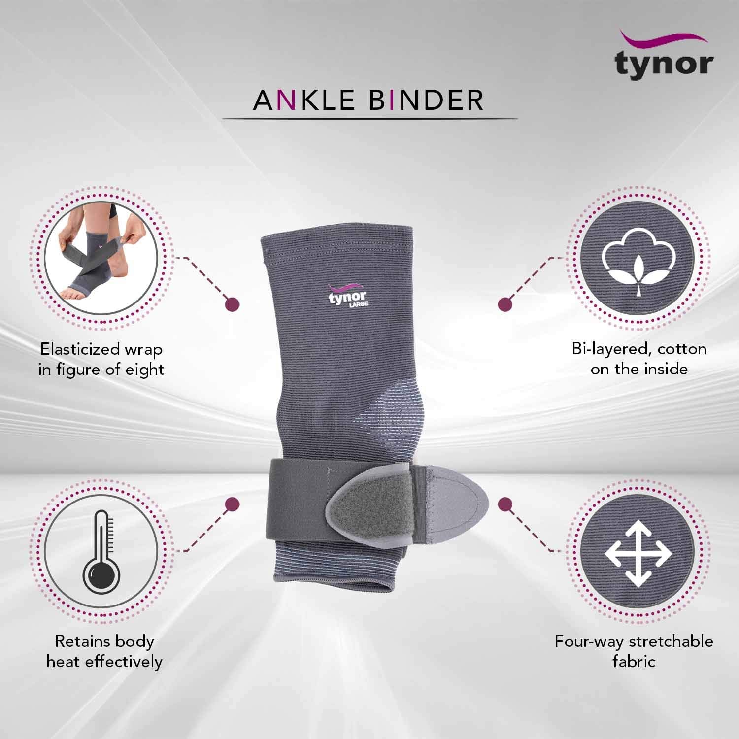 Tynor Ankle Binder (4 Way Stretch) Latex Free