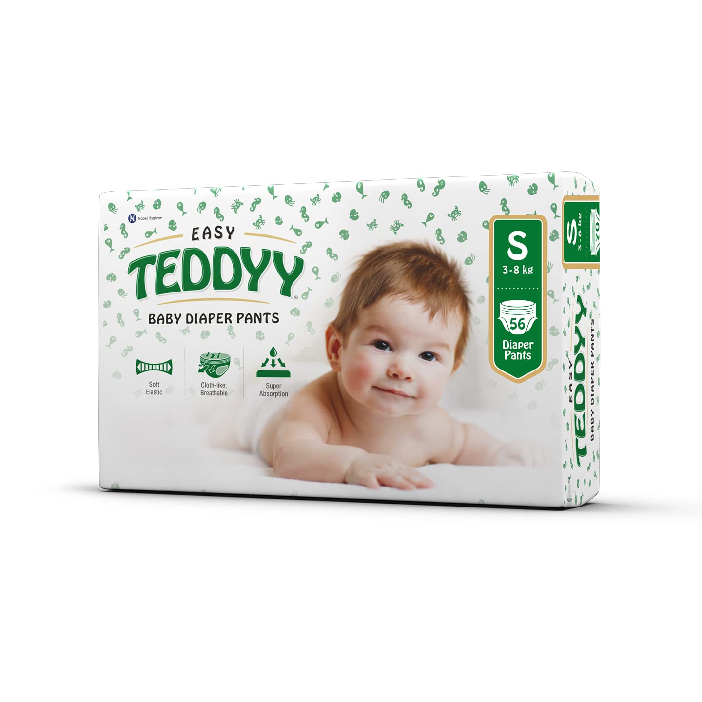 TEDDYY Baby Easy Small Diaper Pants ( 56 Count/Pkt ), 4-8 kgs, 12 hrs Leak Protection, Anti - Bacterial